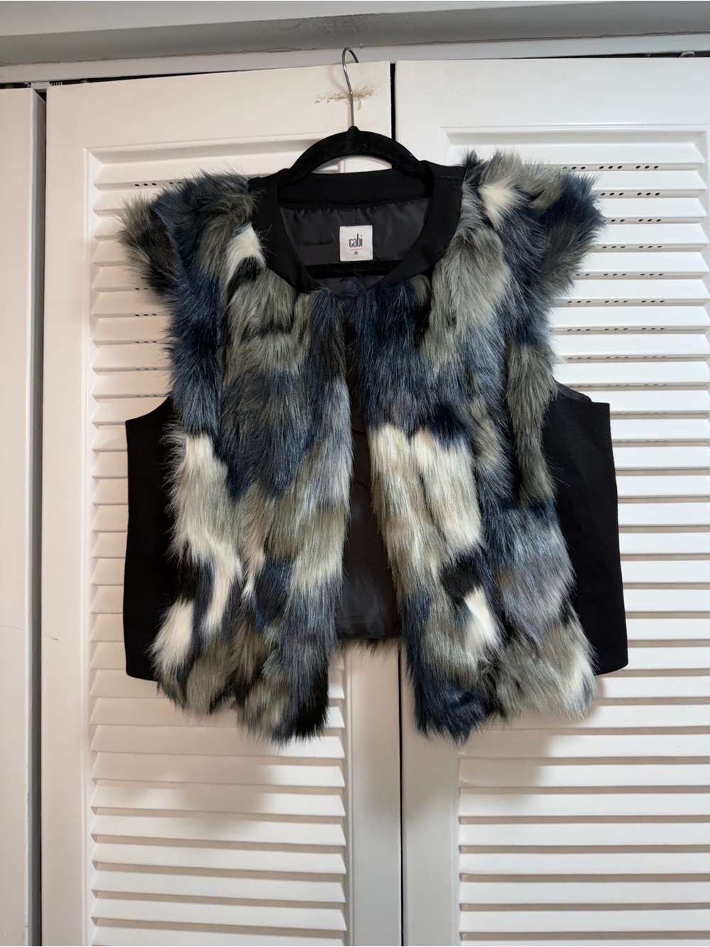 CAbi Gray, Black And White Faux Fur Panel Vest